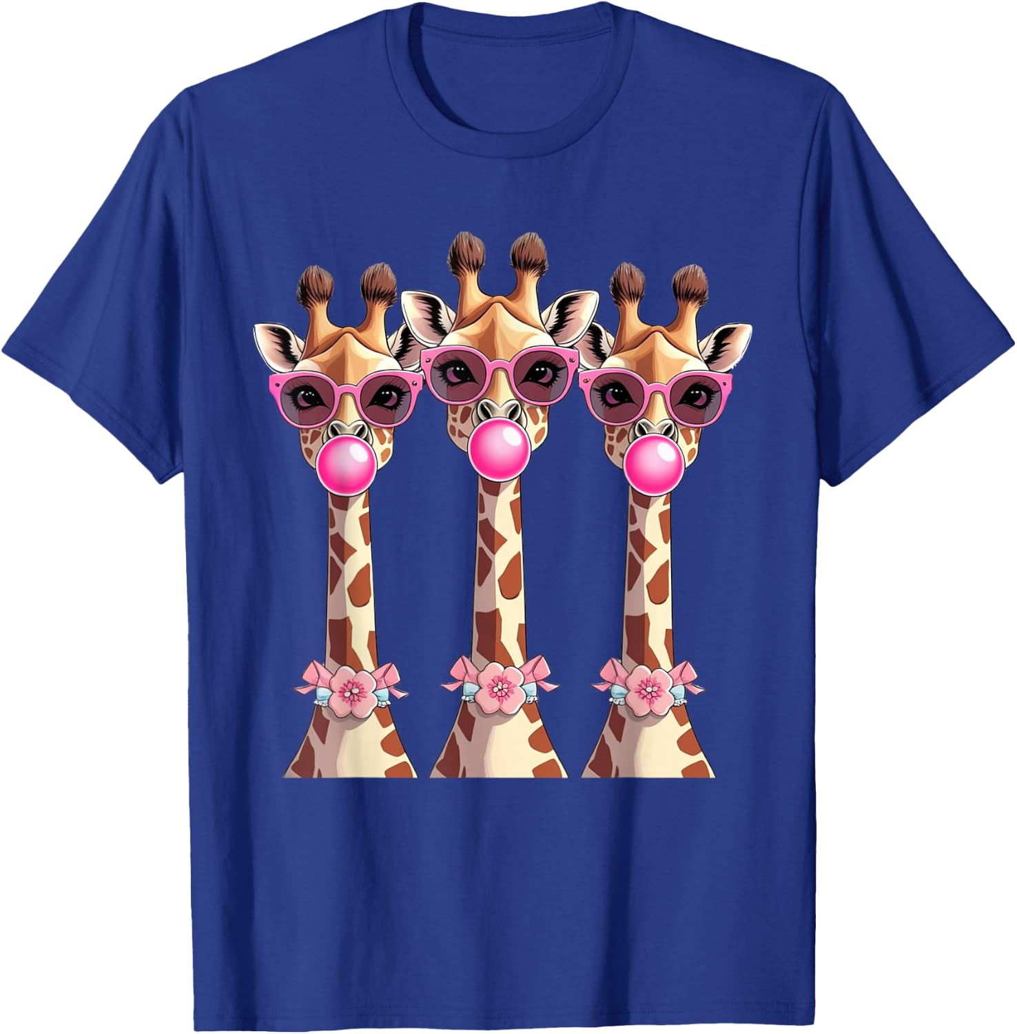 Funny Giraffe Squad Pink Bubble Gum Sunglasses Design T-Shirt - T-Shirt | Royal