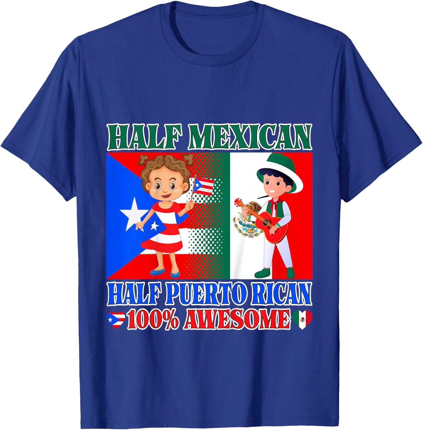 Kids Half Mexican Half Puerto Rican Mexico Flag Toddler Girl Boy T-Shirt - T-Shirt | Royal