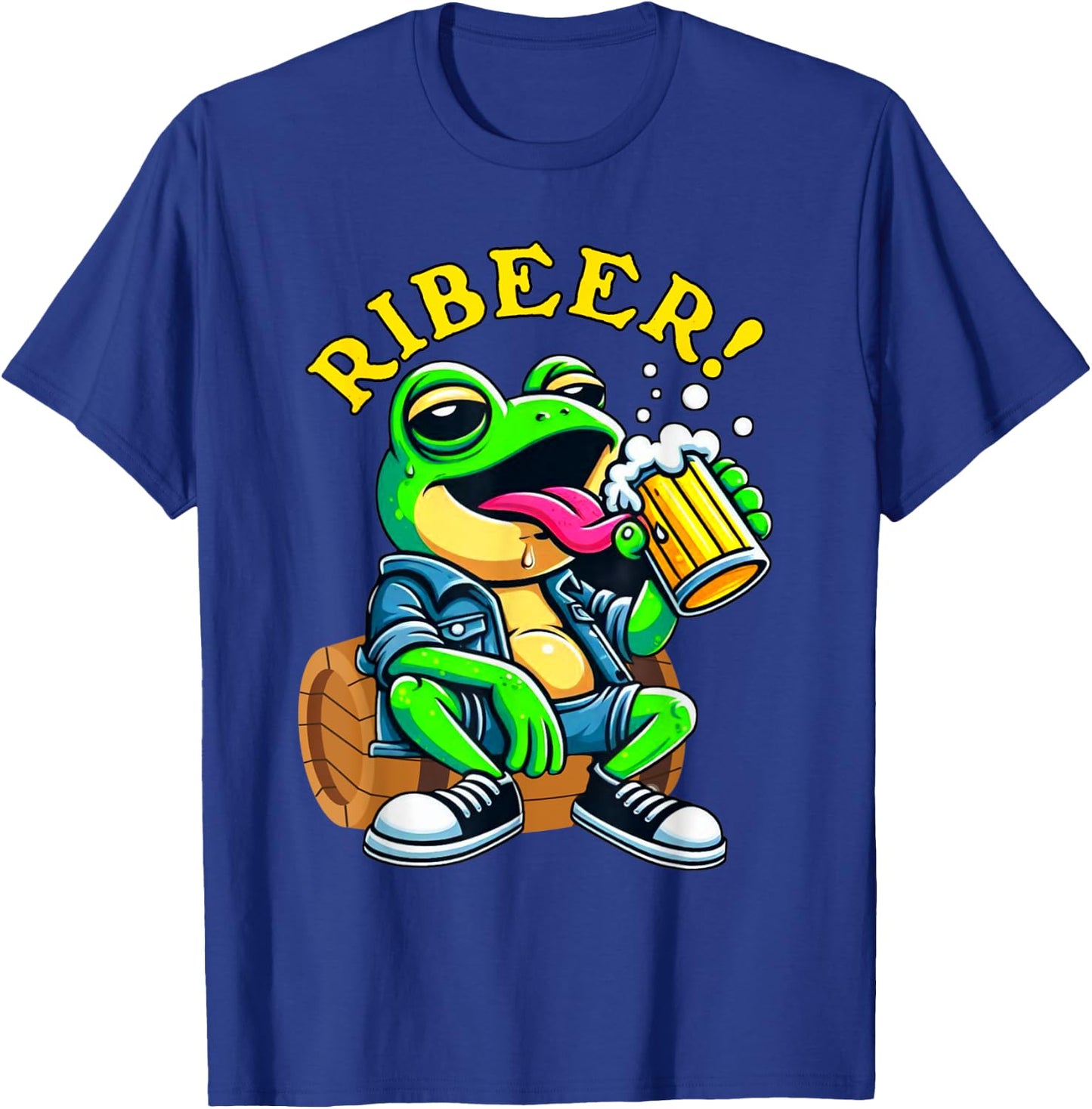 Drunk Frog Drinking Beer Ribeer Funny Beer Drinkers Frog T-Shirt - T-Shirt | Royal