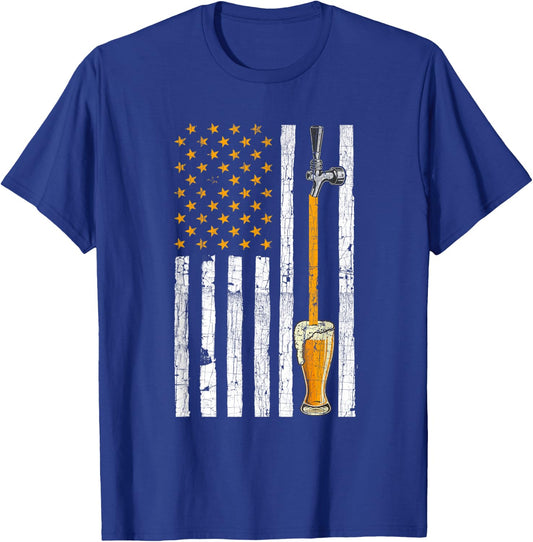 American Flag Beer Tap Funny Humorous Beer Lover 4th Of July T-Shirt - T-Shirt | Royal
