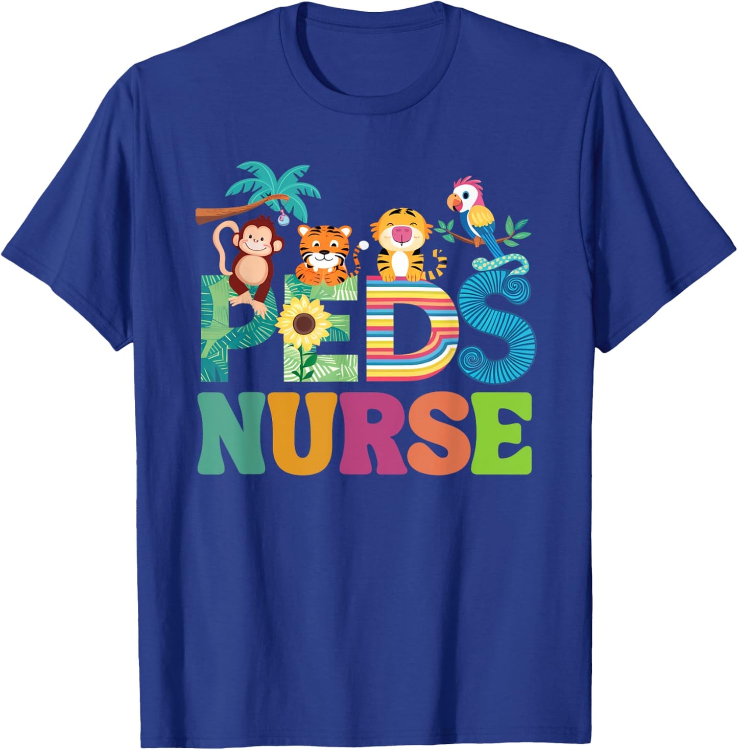 Colorful Peds Nurse Cute Animals PEDS Oncology Nurse T-Shirt - T-Shirt | Royal