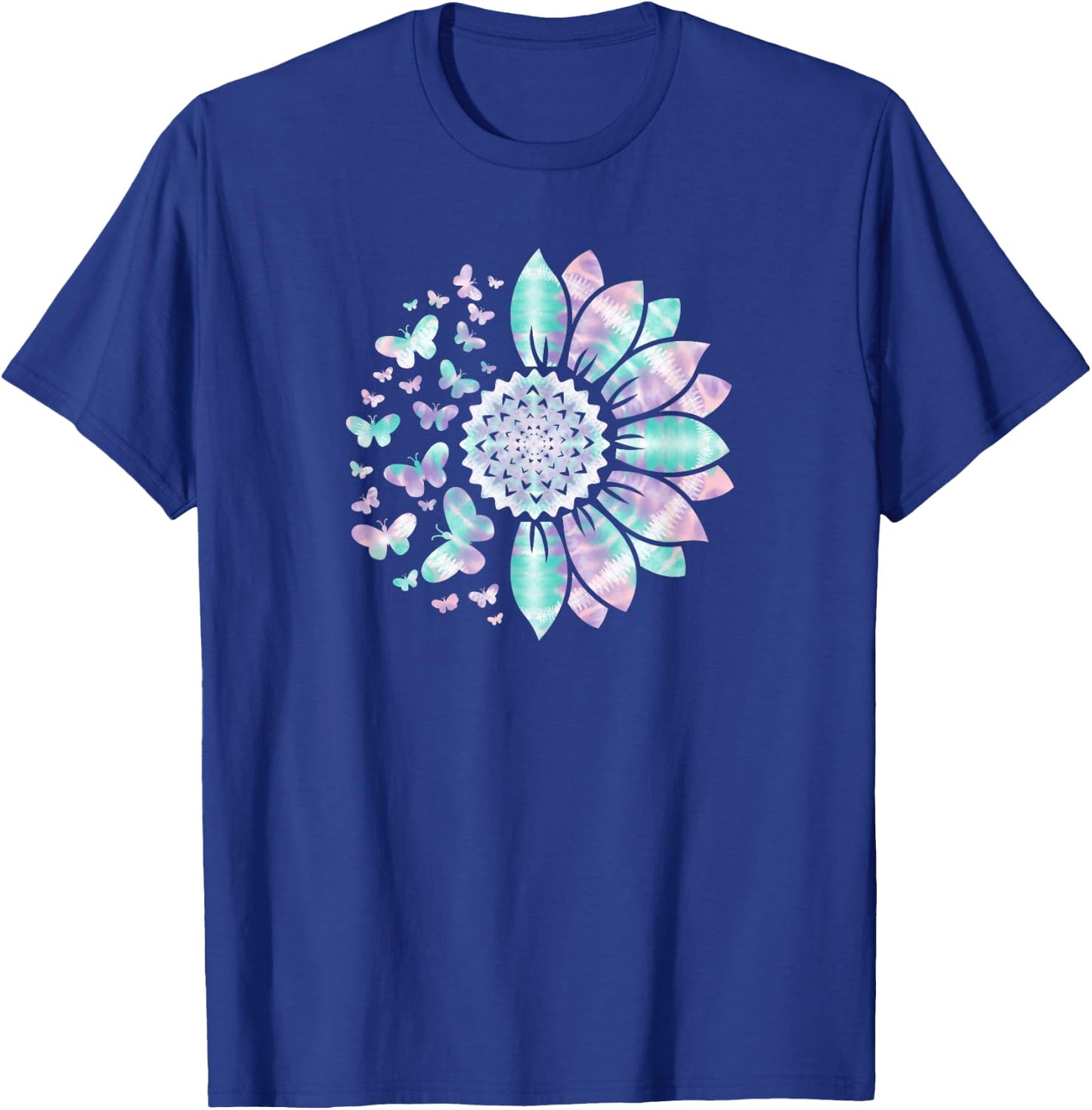 Sunflower Sun Flower Tie Dye Daisy Butterflies Women Girls T-Shirt - T-Shirt | Royal