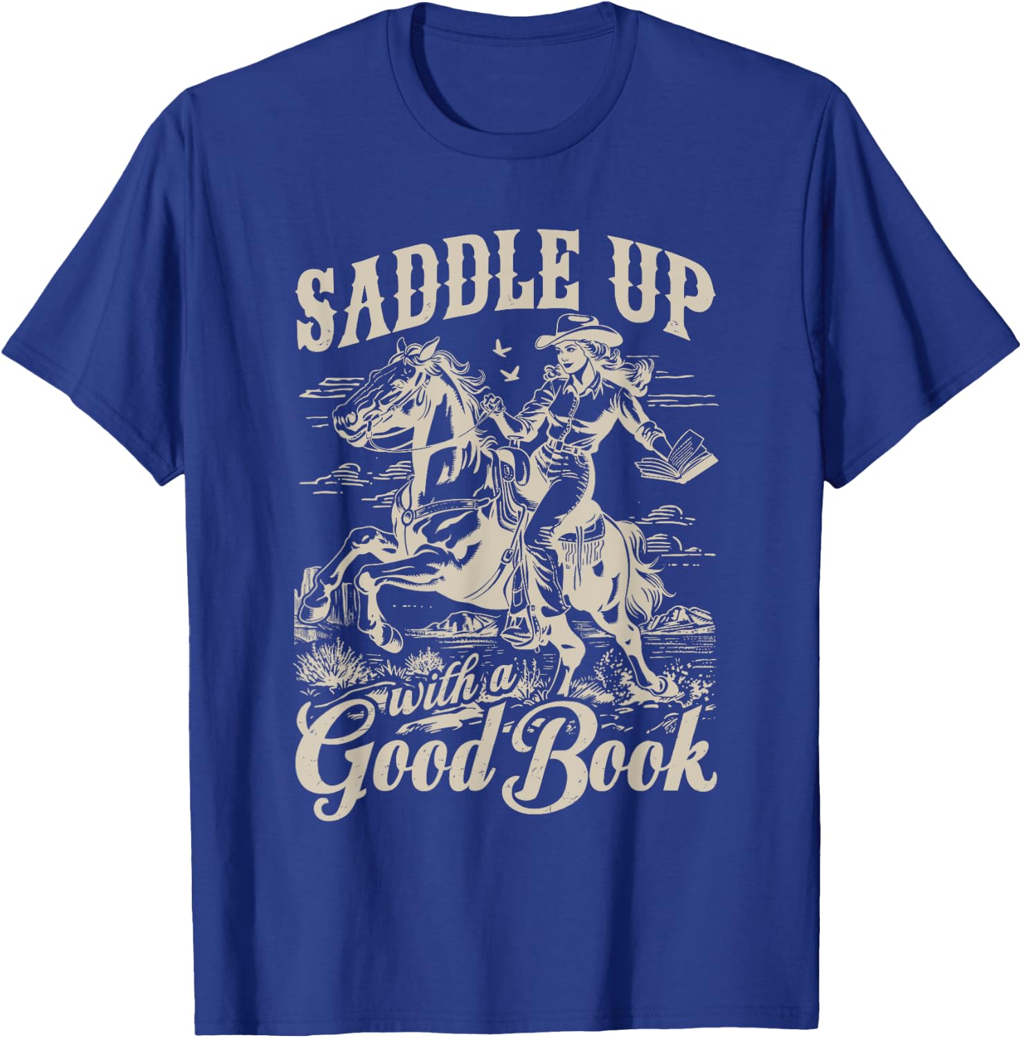 Bookish Retro Western Cowgirl Texas Book Lover Novel Reader T-Shirt - T-Shirt | Royal
