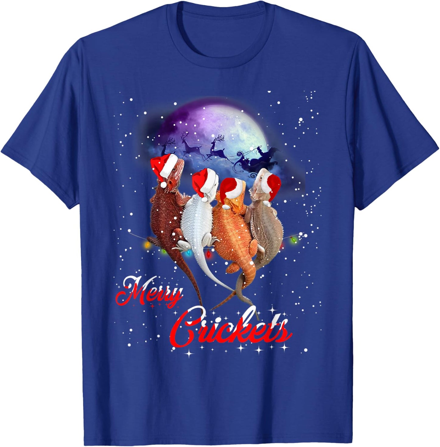 Funny Bearded Dragon Christmas Merry Crickets Gift T-Shirt - T-Shirt | Royal