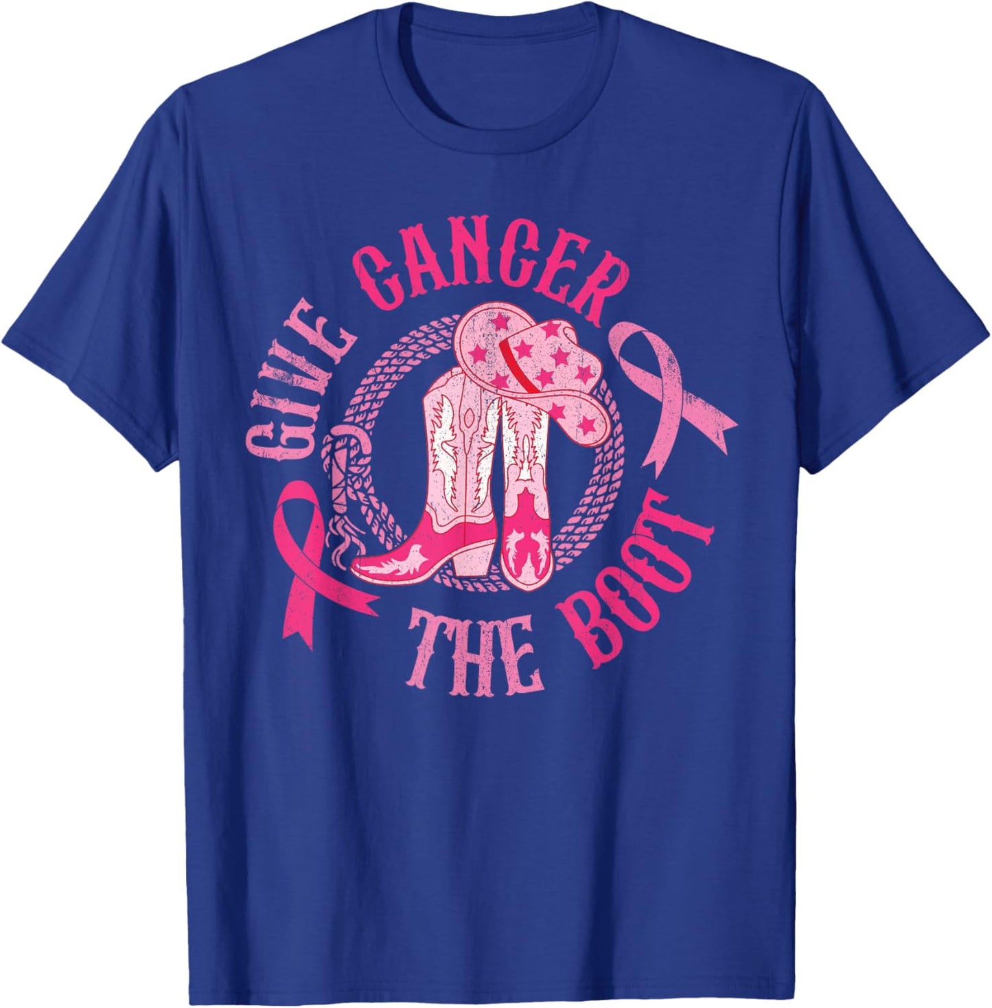 Give Cancer Boot Cowgirl Western Breast Cancer Pink Ribbon T-Shirt - T-Shirt | Royal