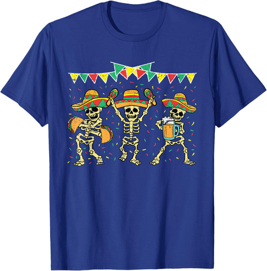 Mexican Skeleton Cinco De Mayo Funny Sombrero Baracas Fiesta T-Shirt - T-Shirt | Royal