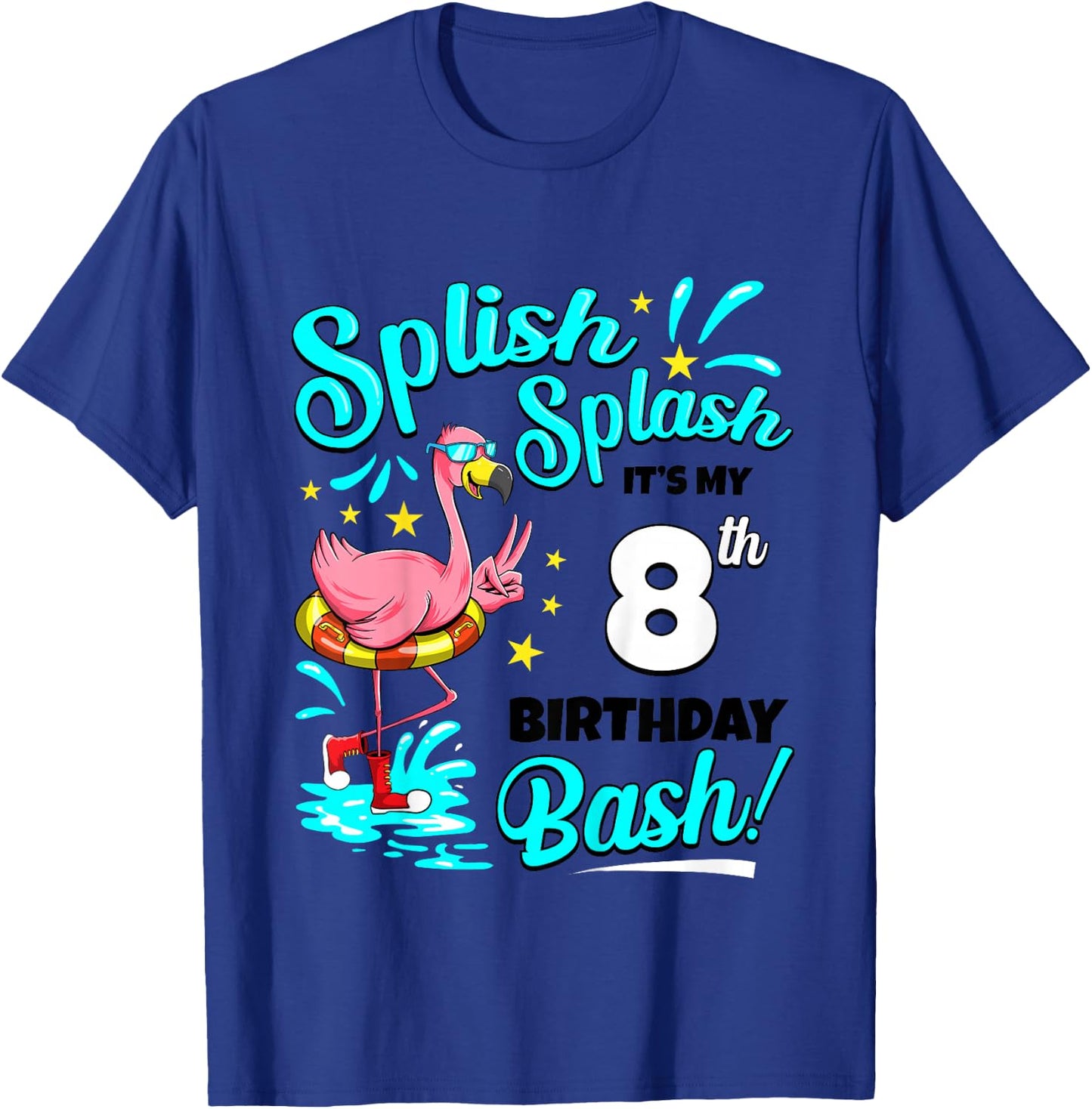 8th Birthday Flamingo 8 Years Old Pool Party Summer T-Shirt - T-Shirt | Royal