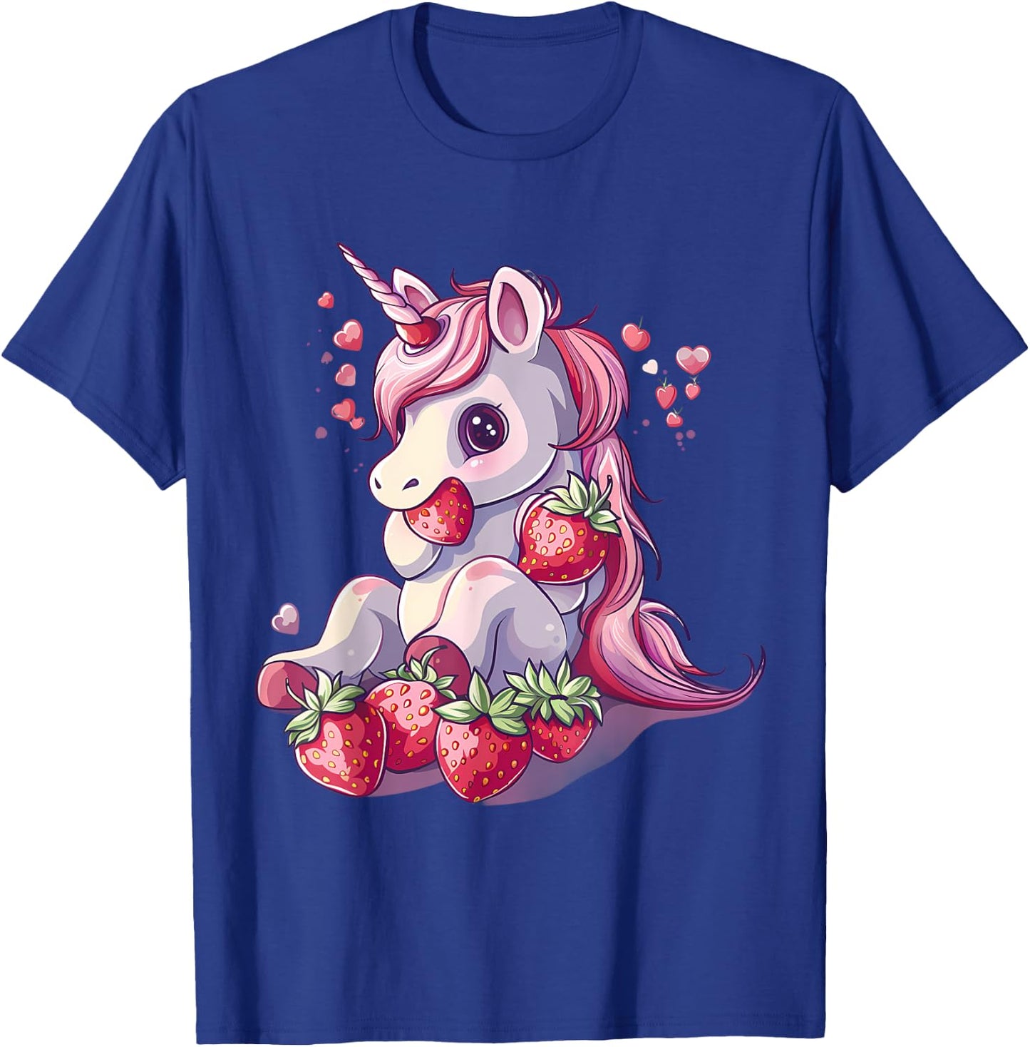 Strawberry Unicorn Cute Strawberries Drawing Motif T-Shirt - T-Shirt | Royal