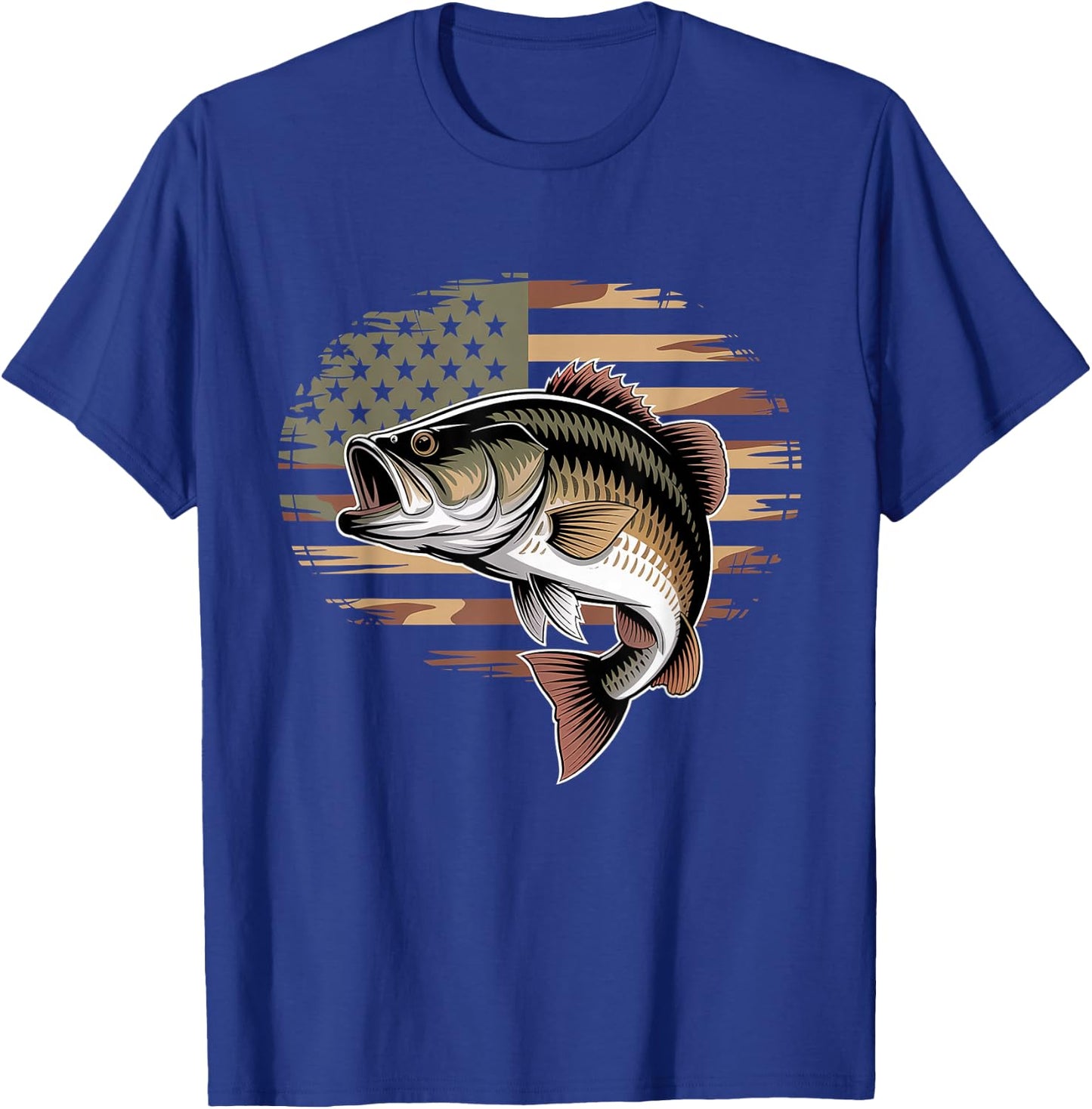 Bass Fish Fishing Camo USA American Flag Largemouth T-Shirt - T-Shirt | Royal