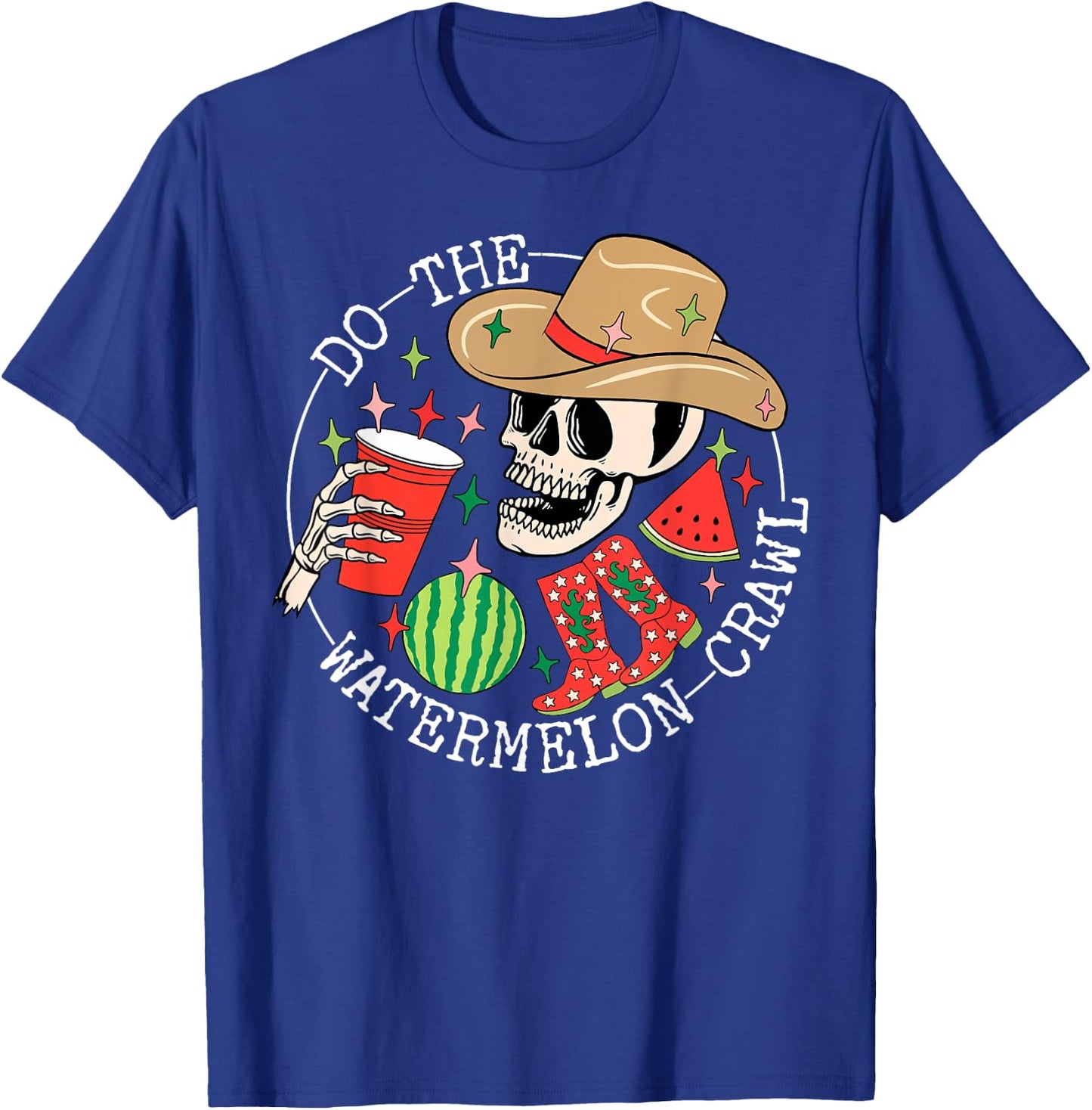 Do The Watermelon Crawl Skeleton Cowboy Summer Hawaii Beach T-Shirt - T-Shirt | Royal