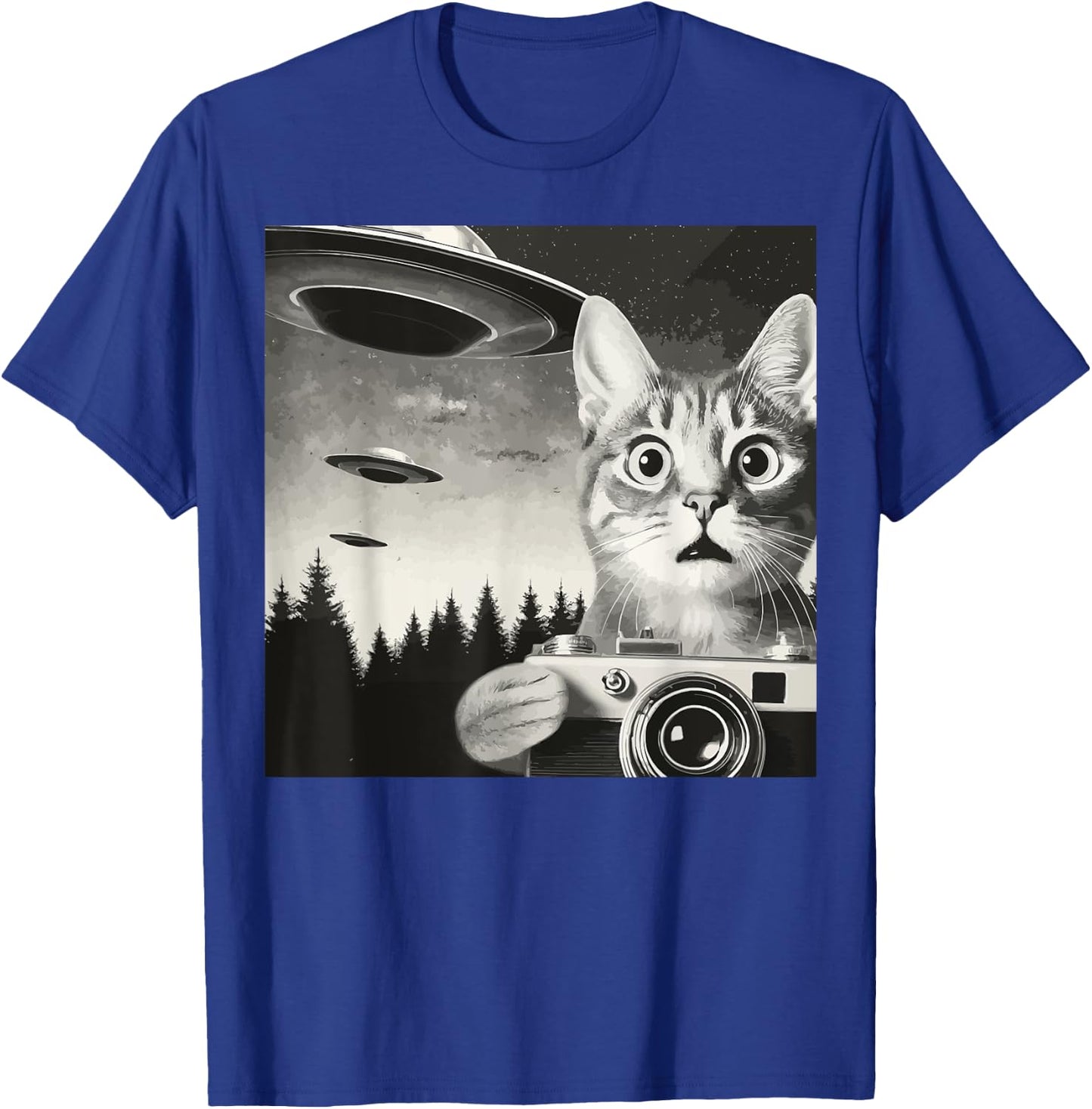 Alien Cat UFO Camera Graphic Alien Feline Photography Men Women T-Shirt - T-Shirt | Royal