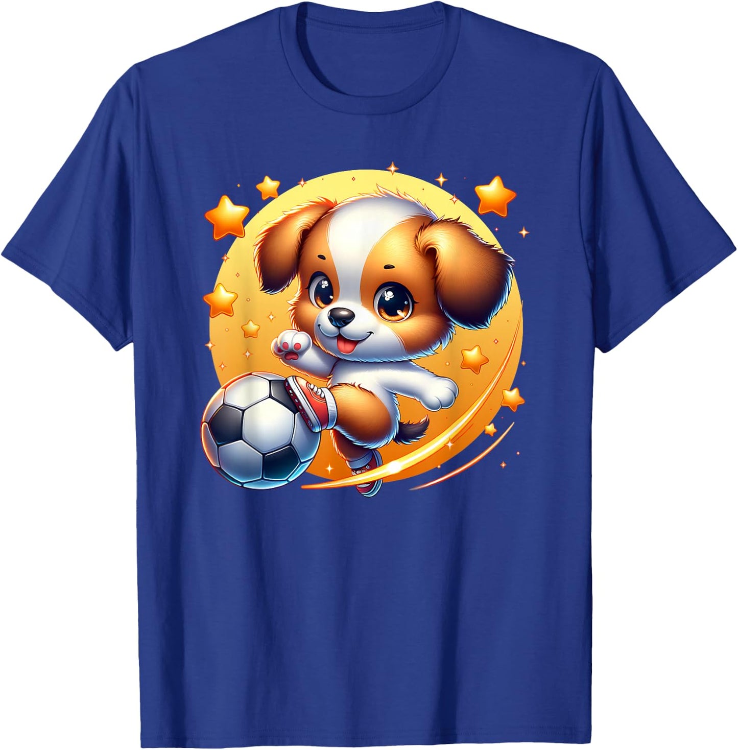 Puppy Dog Playing Soccer Kicking Ball Boy Girl Cute Graphic T-Shirt - T-Shirt | Royal