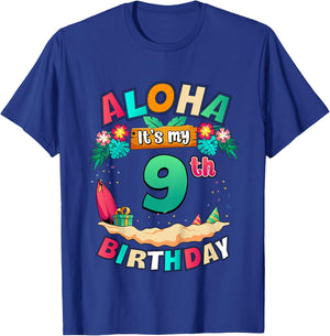 Aloha It's My 9th Birthday Hawaii Tropical Beach Bday T-Shirt - T-Shirt | Royal