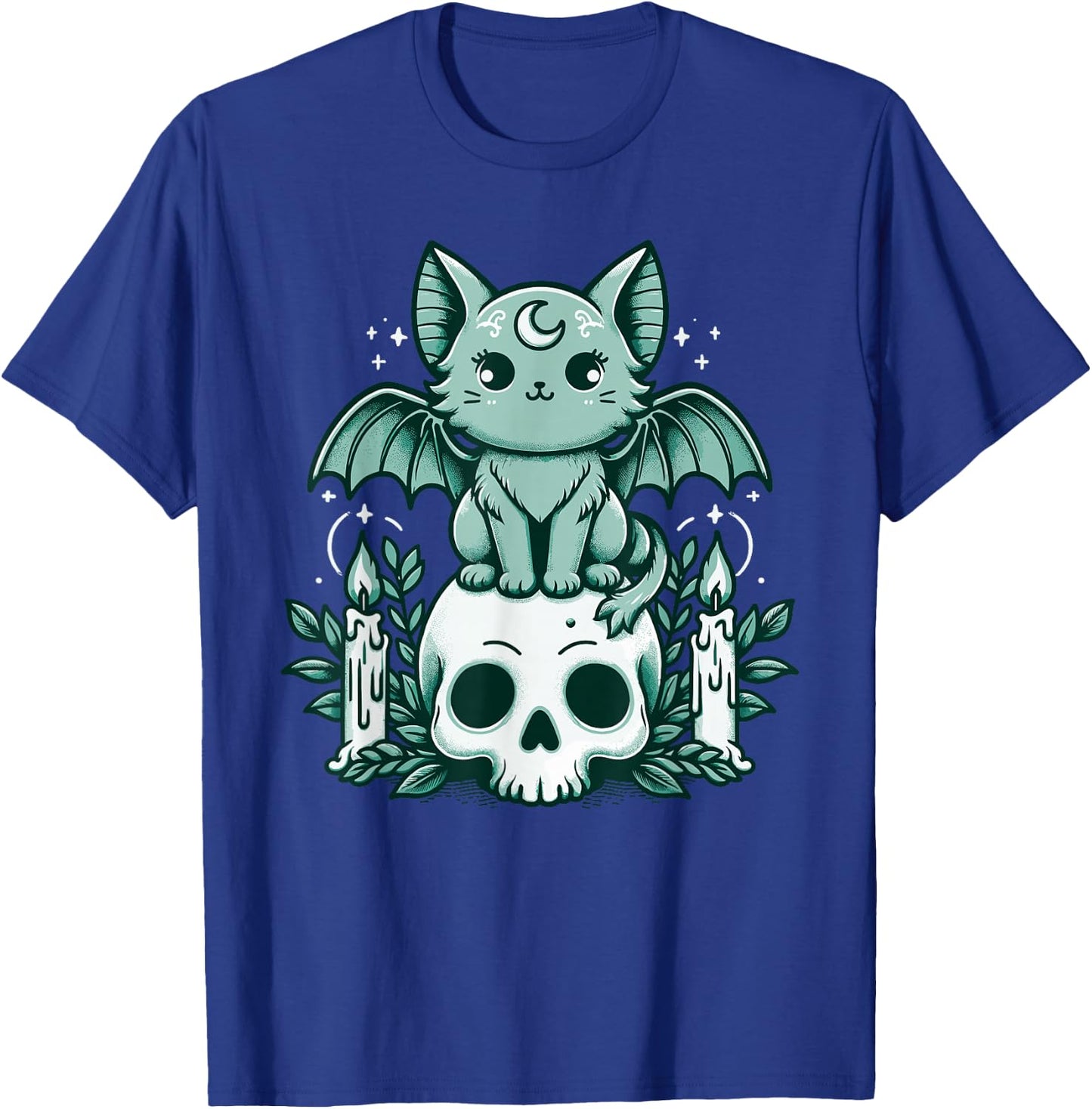 Kawaii Pastel Goth Cute Creepy Cat Bat Skeleton T-Shirt - T-Shirt | Royal