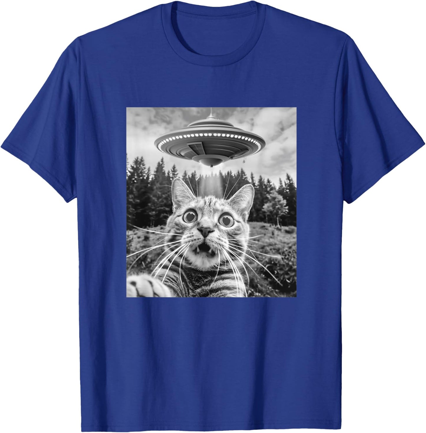 Cat Selfie With Alien Ufo Funny Cat Women Kids T-Shirt - T-Shirt | Royal