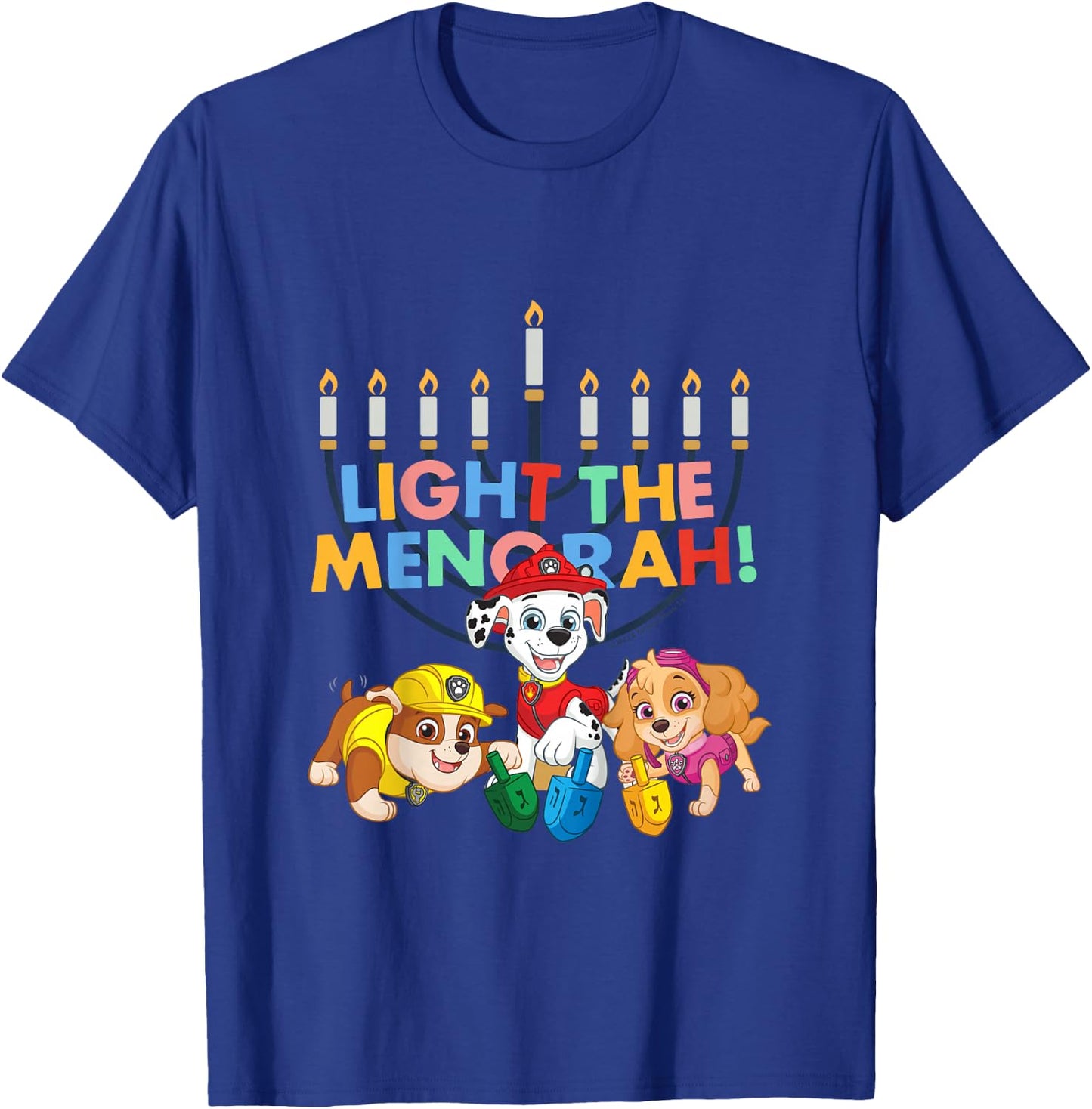 Kids PAW Patrol Hanukkah Light The Menorah! Vintage T-Shirt - T-Shirt | Royal