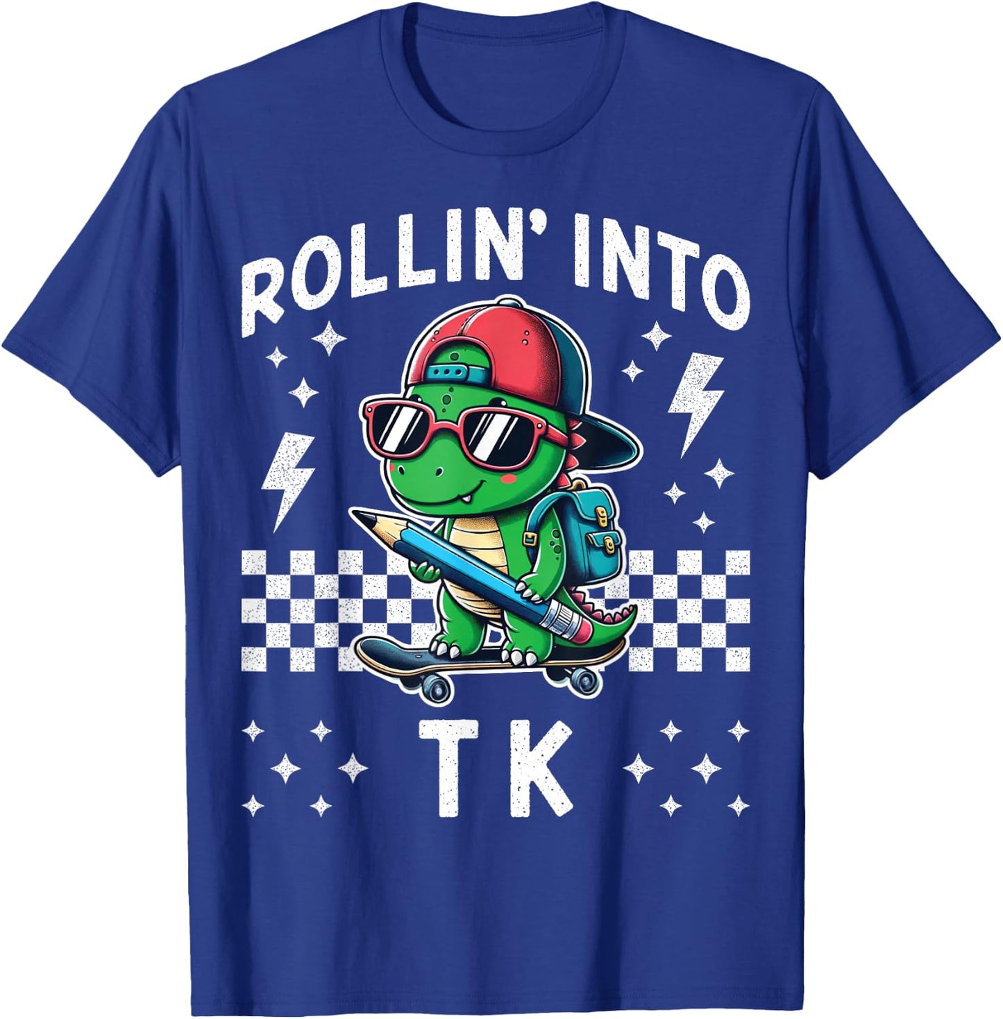 Rollin Into TK Dinosaur Skateboard Back to School Kid Funny T-Shirt - T-Shirt | Royal