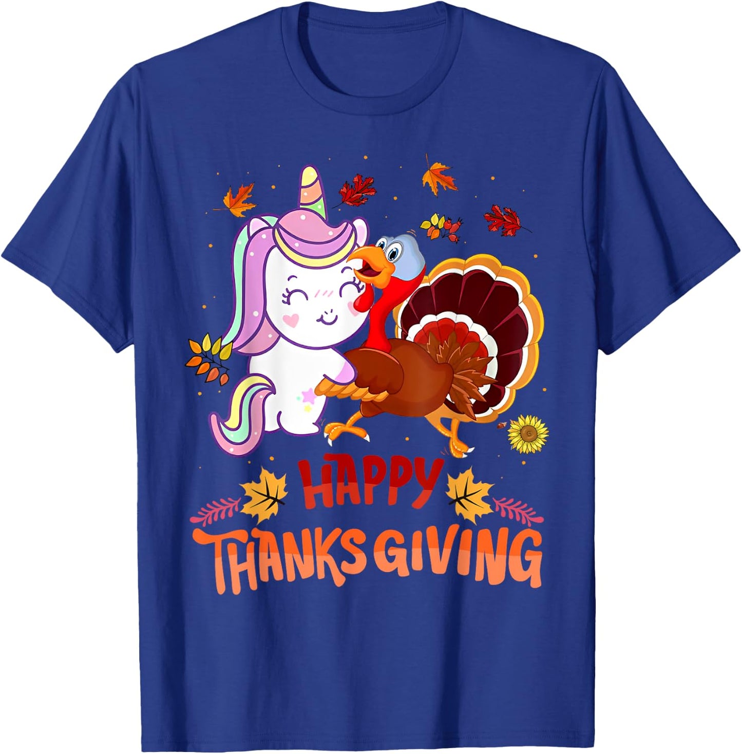 Unicorn Thanksgiving Shirt Girls Kids Toddler Turkey Unicorn T-Shirt - T-Shirt | Royal