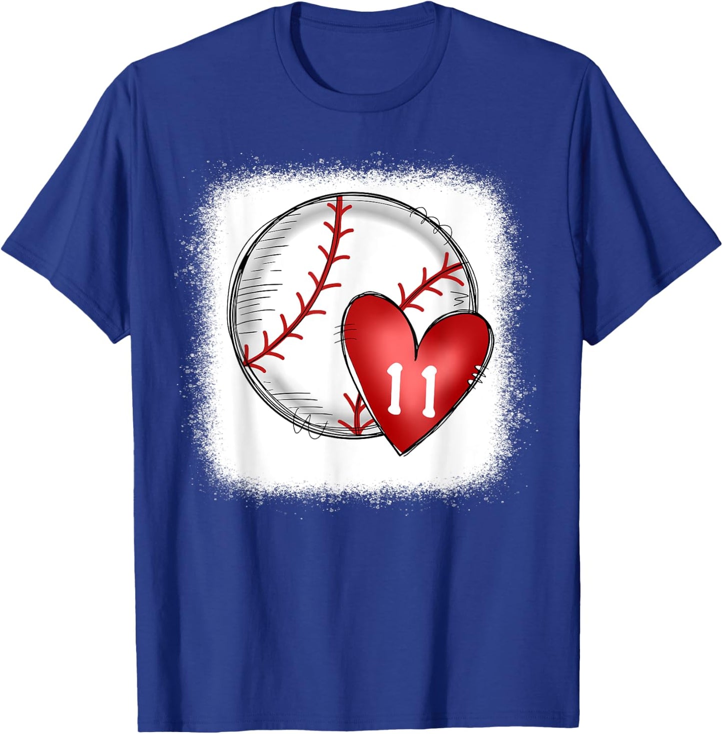 Bleached Custom Baseball Mom Number 11 Heart for Mom T-Shirt - T-Shirt | Royal