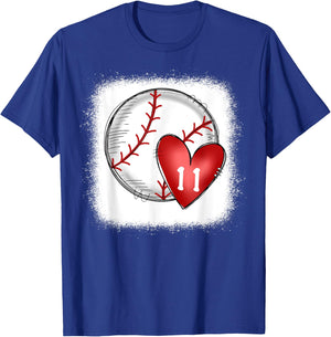 Bleached Custom Baseball Mom Number 11 Heart for Mom T-Shirt - T-Shirt | Royal