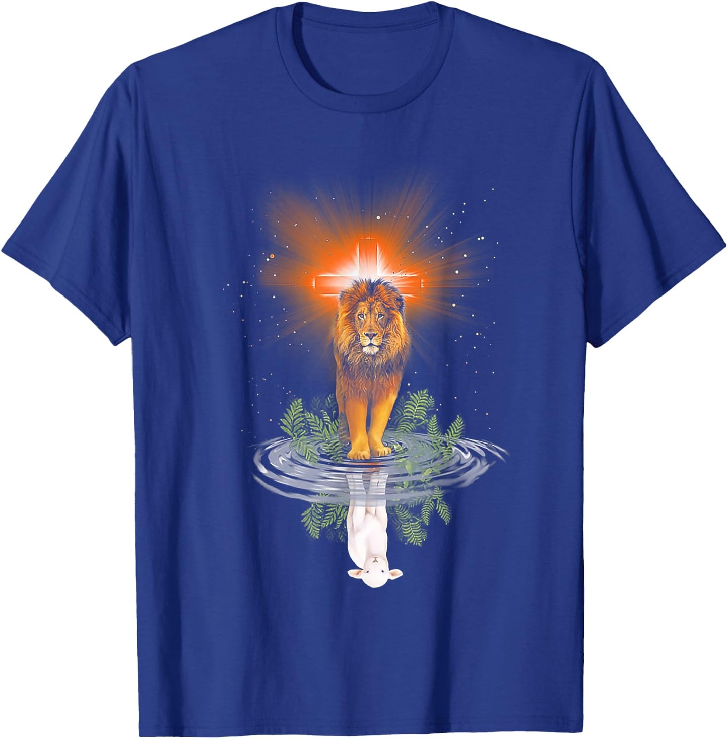 Lion Cross Jesus Reflection Water Mirror Sheep T-Shirt - T-Shirt | Royal