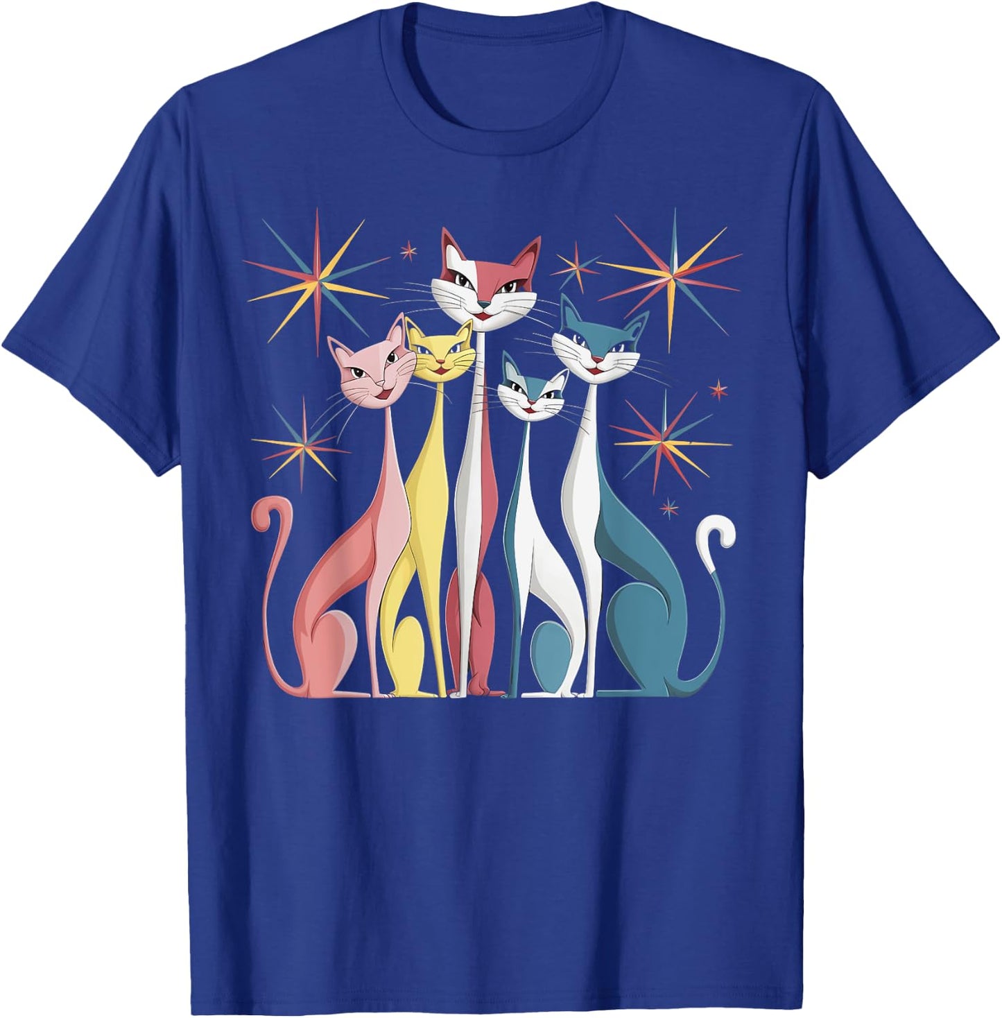 Cat Vintage Retro Mid-Century Modern Look Cats 50s 60s Style T-Shirt - T-Shirt | Royal