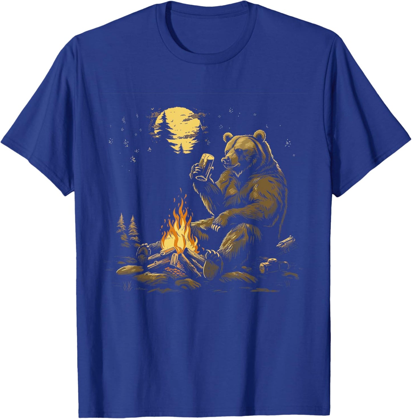 Camping Grizzly Bear Drinking Beer Hiking Nature Outdoor T-Shirt - T-Shirt | Royal
