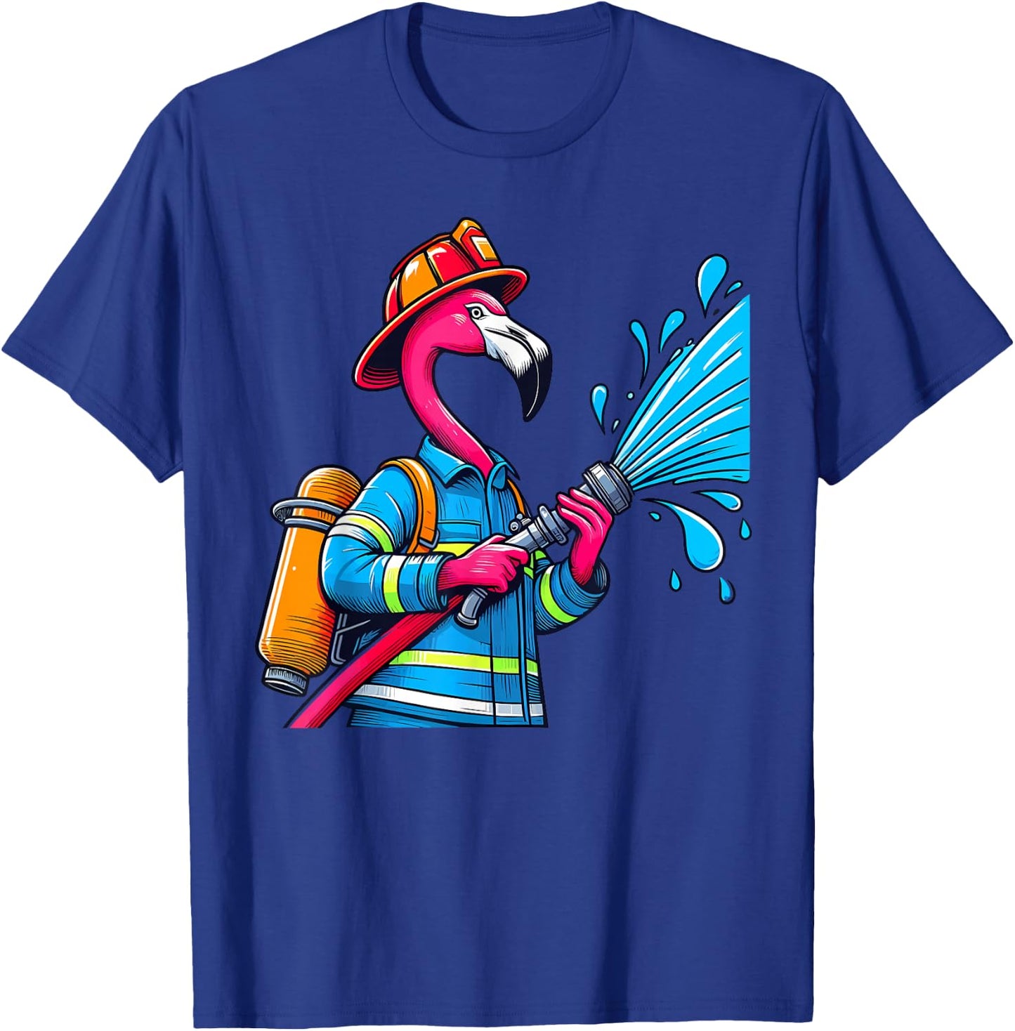 Flamingo Firefighter Fireman Birthday Party Flamingo Lovers T-Shirt - T-Shirt | Royal
