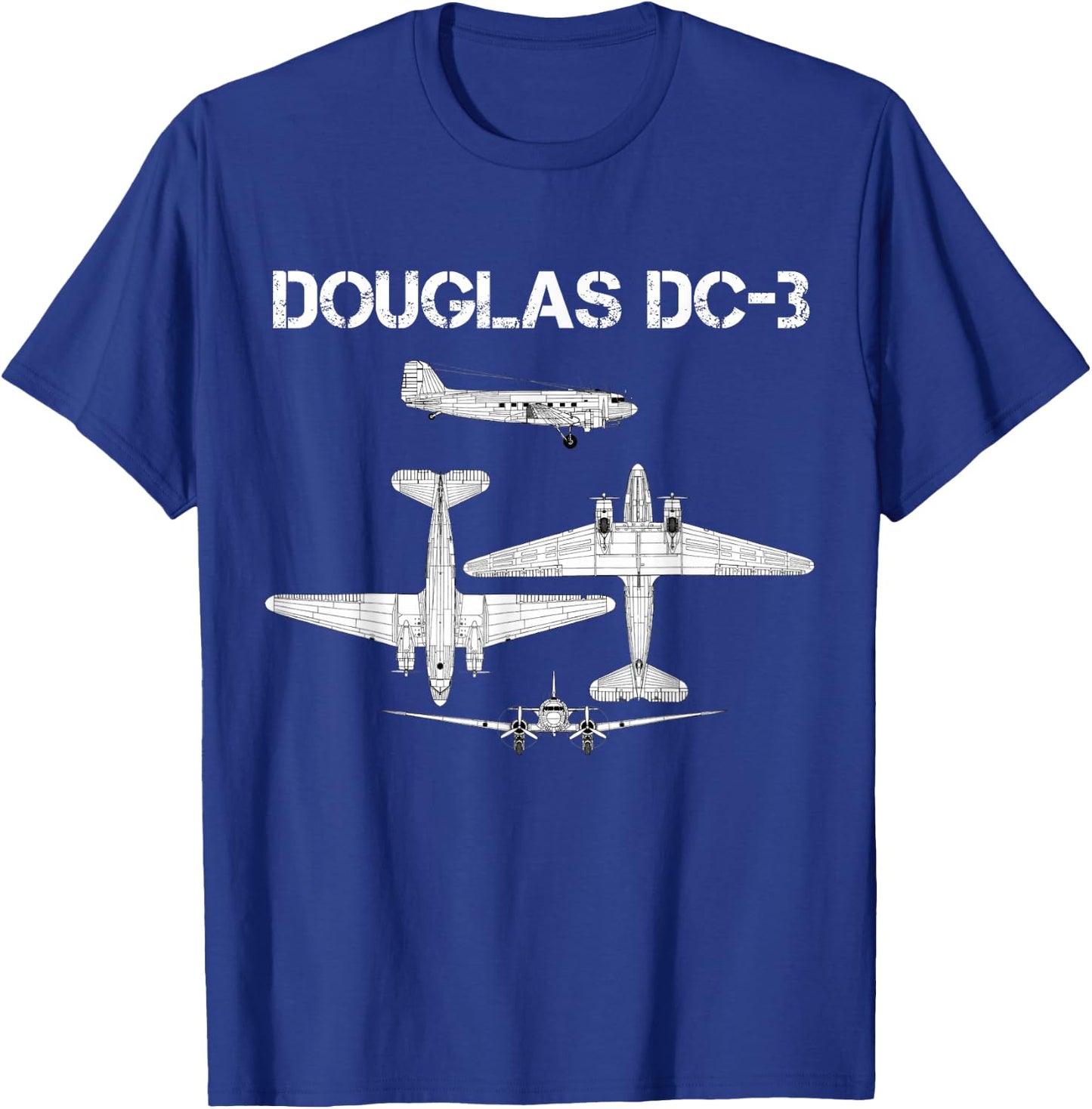 Douglas DC 3 WW2 Fighter Airplane Blueprint T-Shirt - T-Shirt | Royal