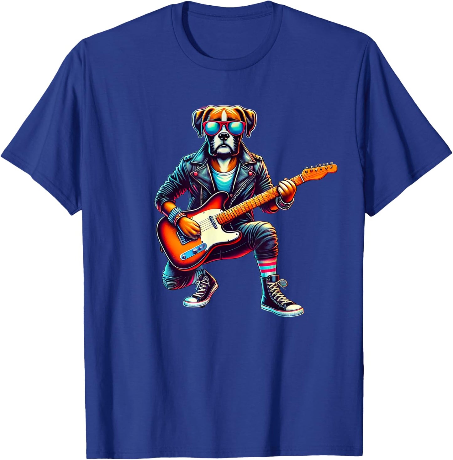 Boxer Electric Guitar Funny Dog Rock Band Musician Music Pet Women Kids T-Shirt - T-Shirt | Royal