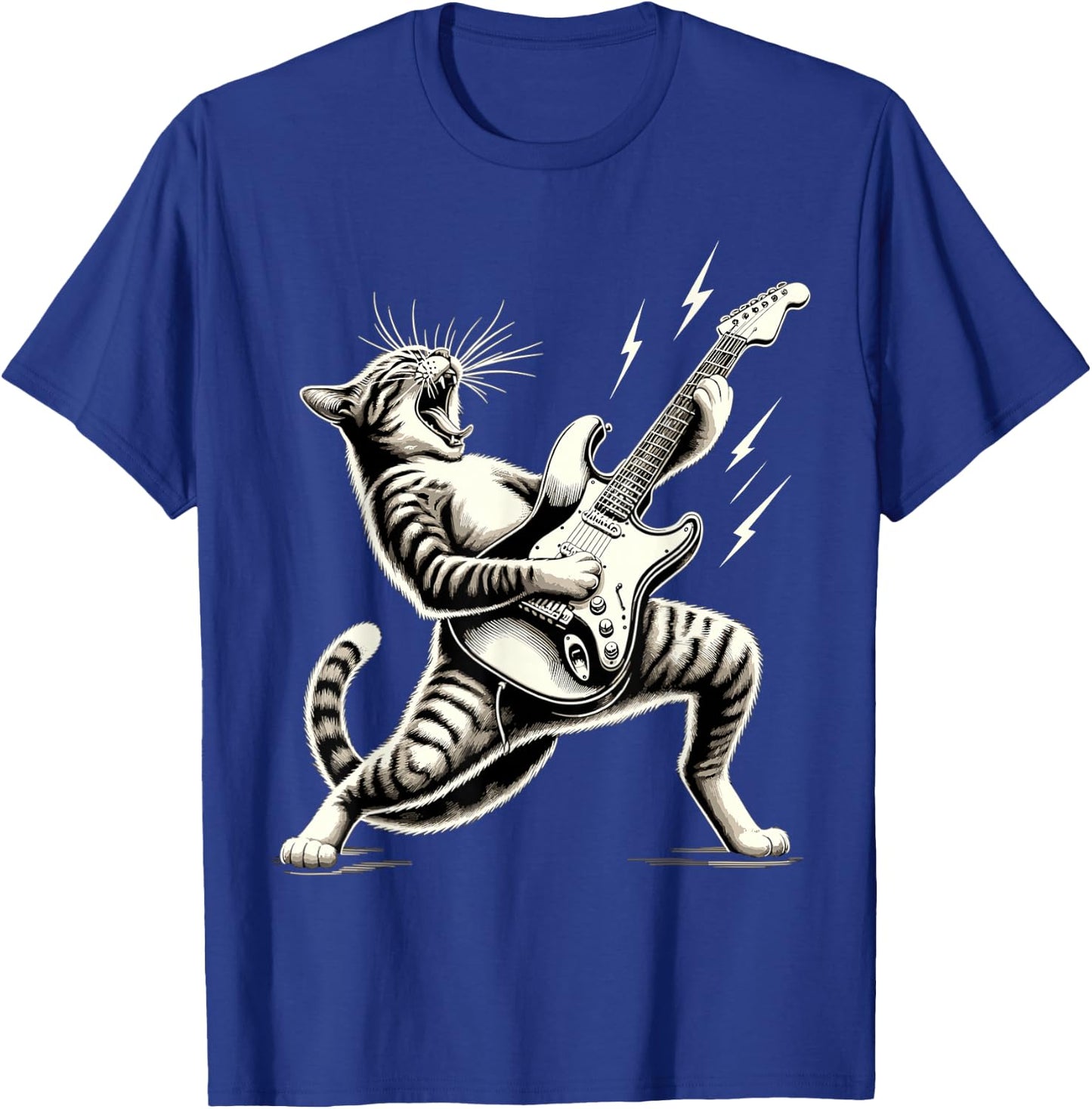 Rock and Roll Funny Cat playing Guitar T-Shirt - T-Shirt | Royal