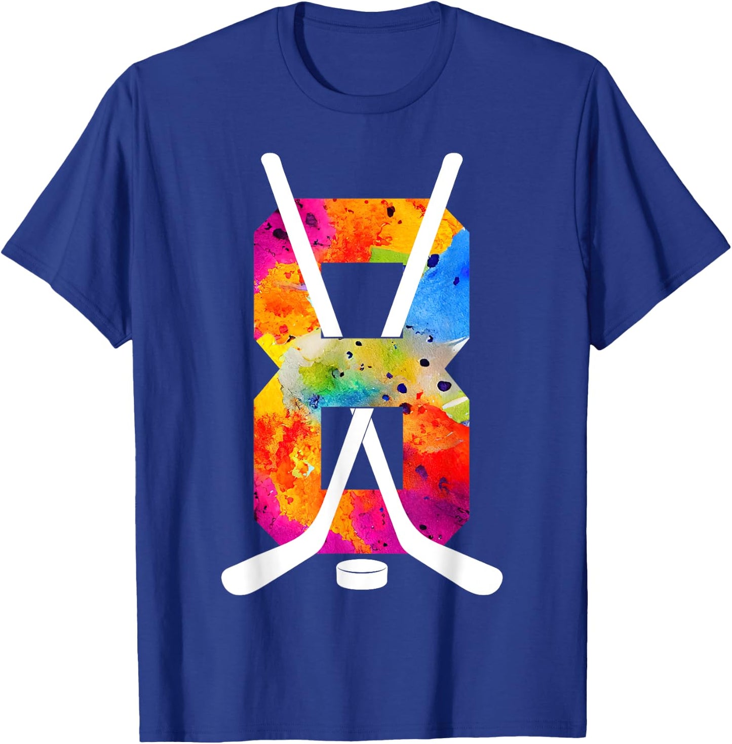Number 8 Years Ice Hockey 8th Birthday T-Shirt - T-Shirt | Royal