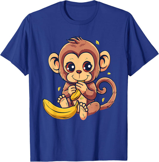 Banana Monkey Cute Monkey Wildlife Animal Art Drawing T-Shirt - T-Shirt | Royal