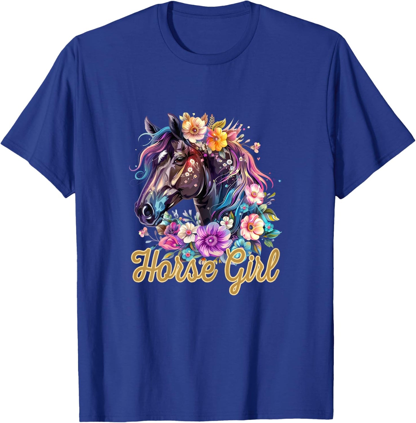 Horse Girl Flower Graphic T-Shirt - T-Shirt | Royal