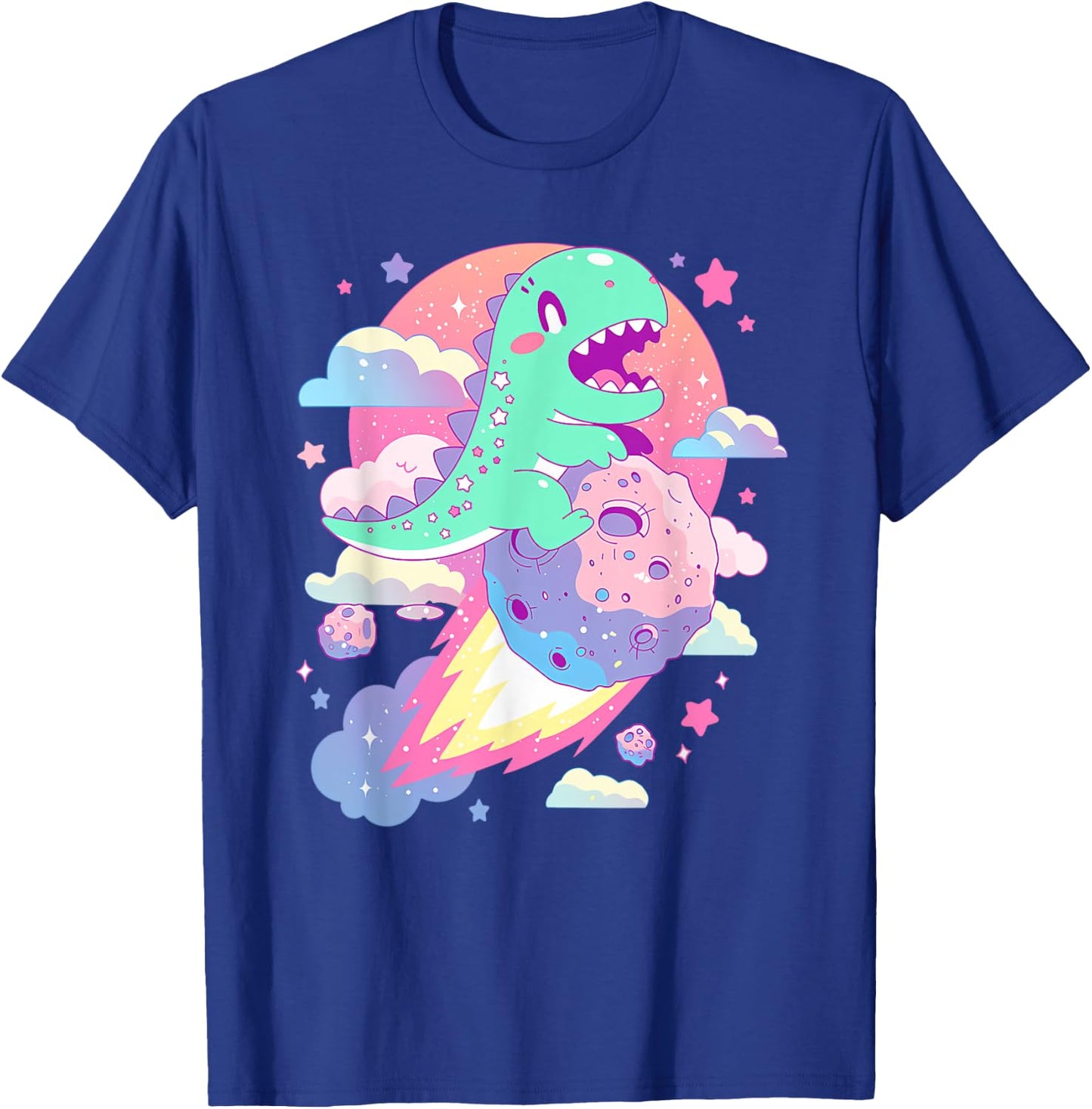 Kawaii Pastel Goth Creepy Cute Chibi Dinosaur on a Comet T-Shirt - T-Shirt | Royal
