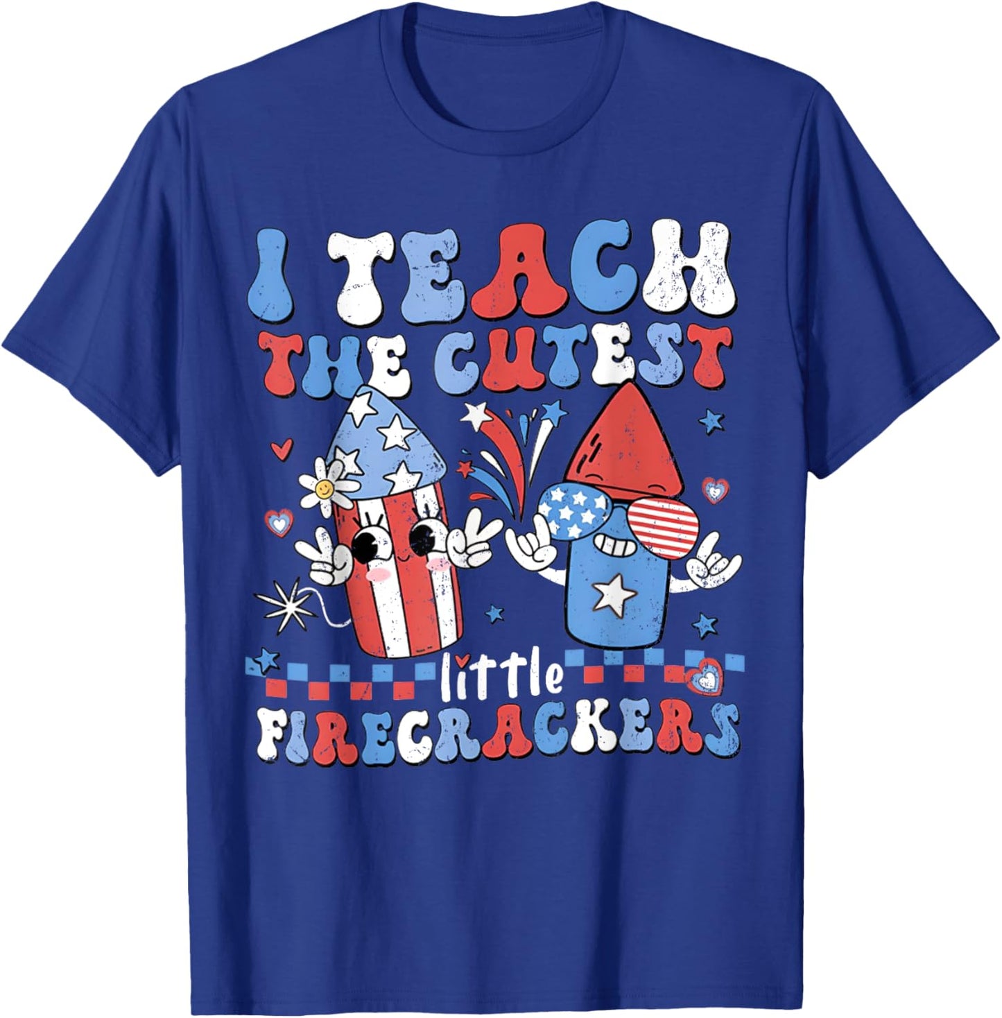 I Teach the Cutest Little Firecrackers 4th of July Teachers Kids Men T-Shirt - T-Shirt | Royal