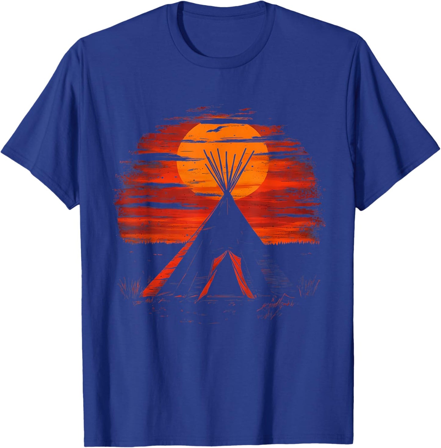 Native American Tipi Tent Indian Tribe Landscape Sunset T-Shirt - T-Shirt | Royal