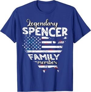 Surname Spencer US Flag Spencer Last Name Spencer T-Shirt - T-Shirt | Royal