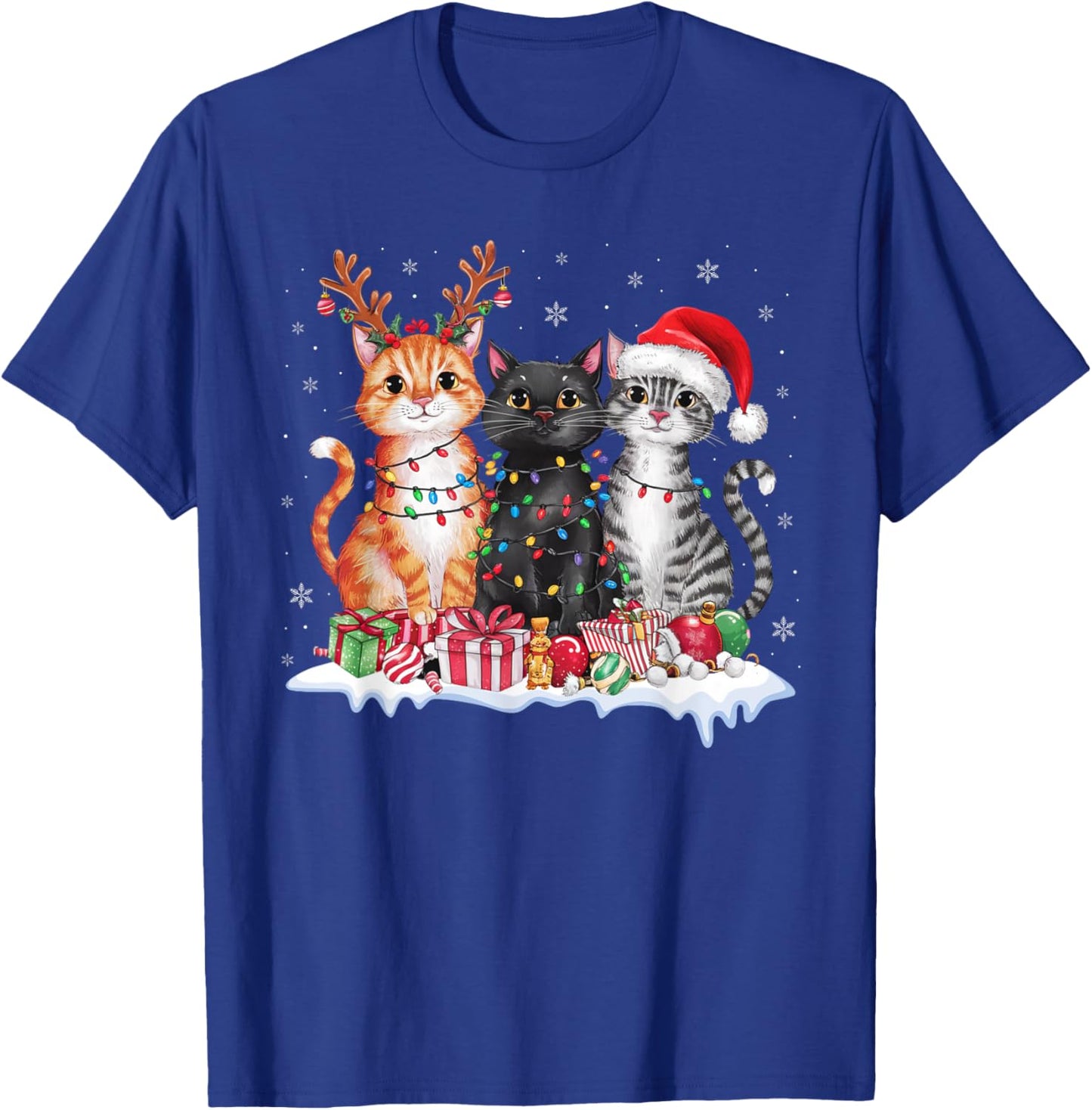 Santa Cat Christmas Light Gorgeous Reindeer Pajama Cat Lover T-Shirt - T-Shirt | Royal