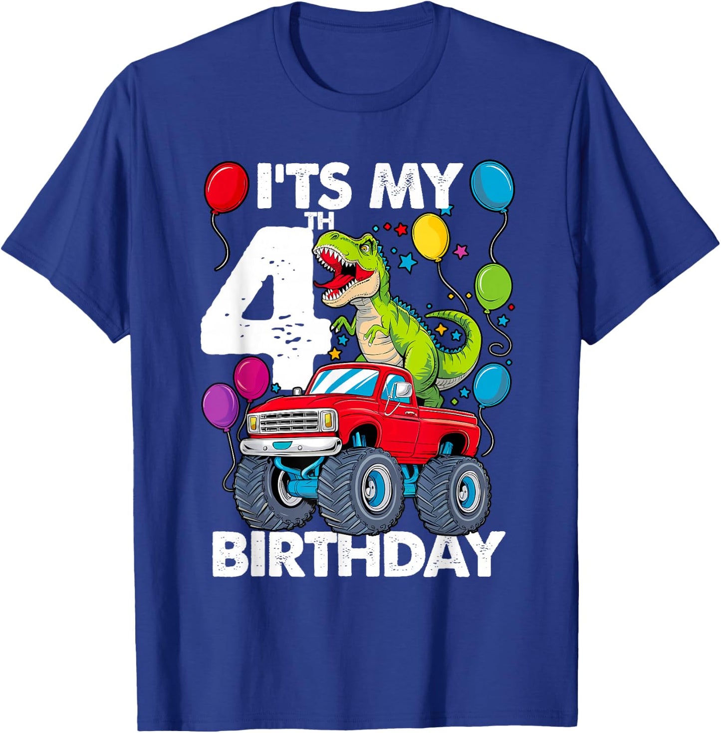 It's My 4th Birthday Dinosaur Monster Truck T-Shirt - T-Shirt | Royal