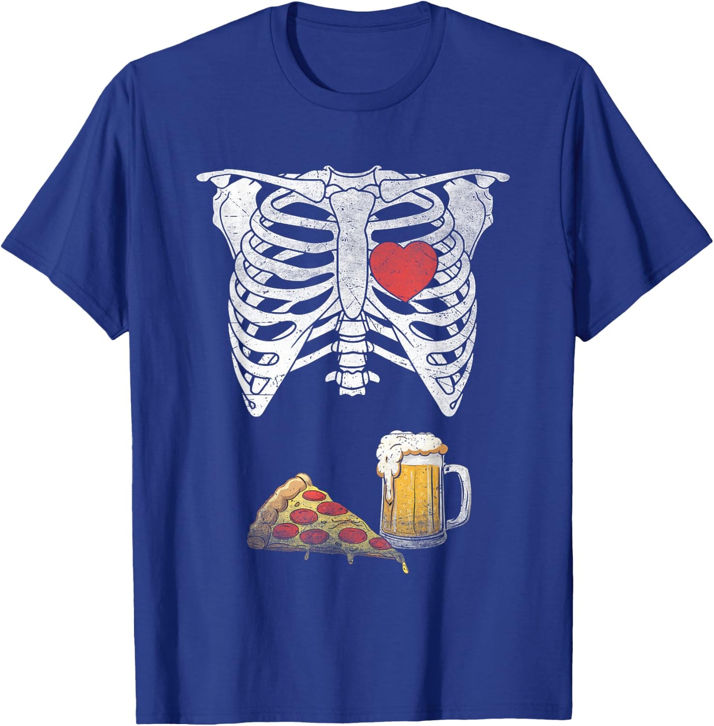 Dad Skeleton Halloween Beer Pizza Funny Pregnancy Couple Men T-Shirt - T-Shirt | Royal