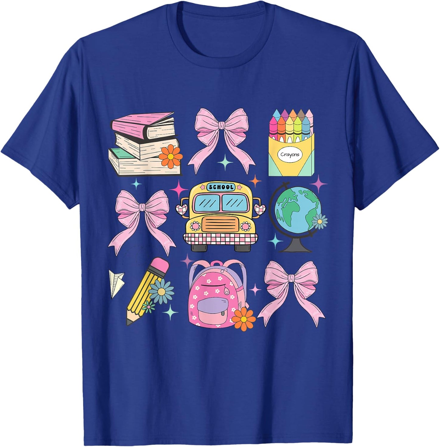 Coquette Bow Student Teacher Happy First Day Back To School Men Women Girls Kids T-Shirt - T-Shirt | Royal