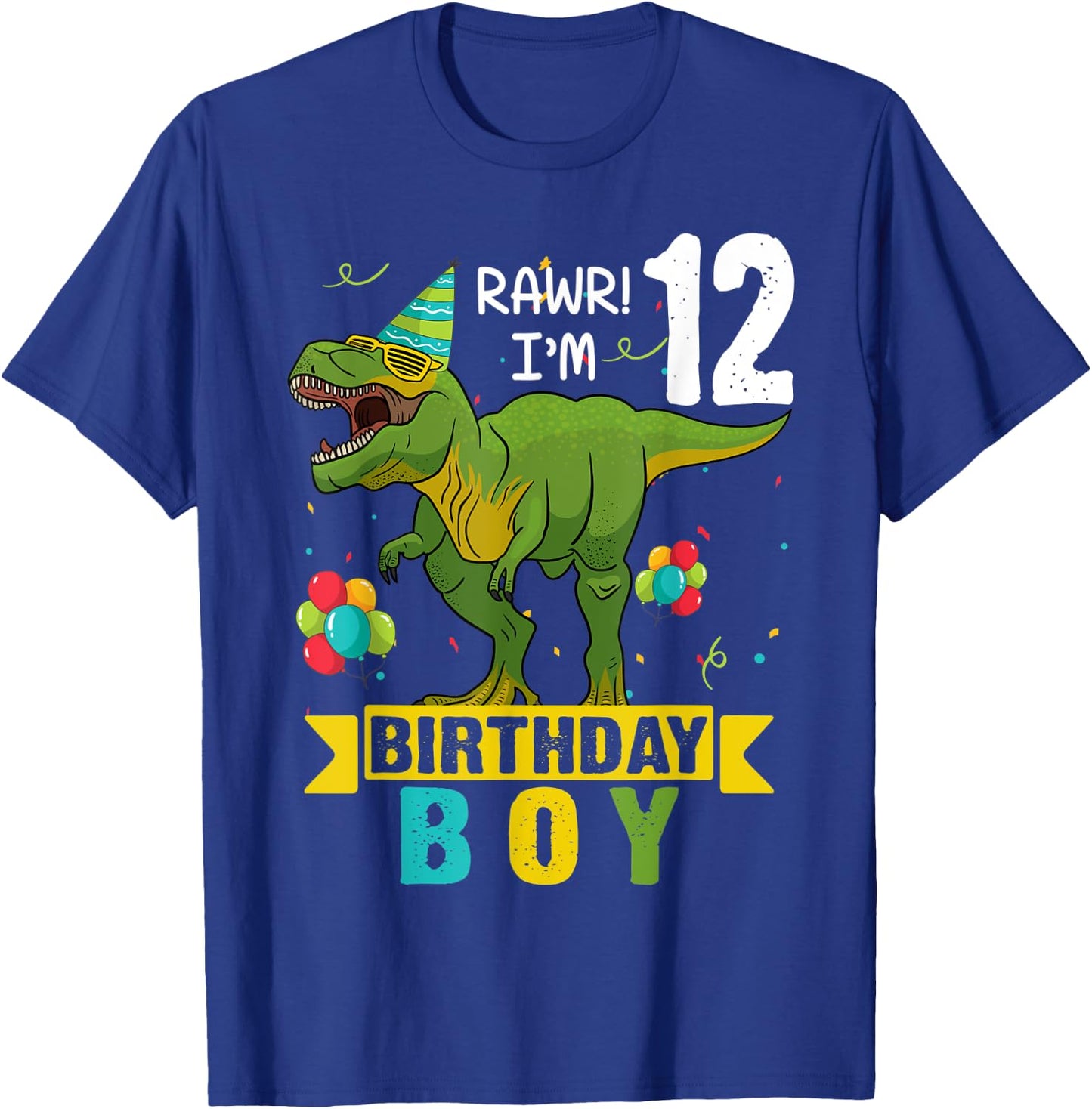 12 Year Old Shirt 12th Birthday Boy T Rex Dinosaur T-Shirt - T-Shirt | Royal