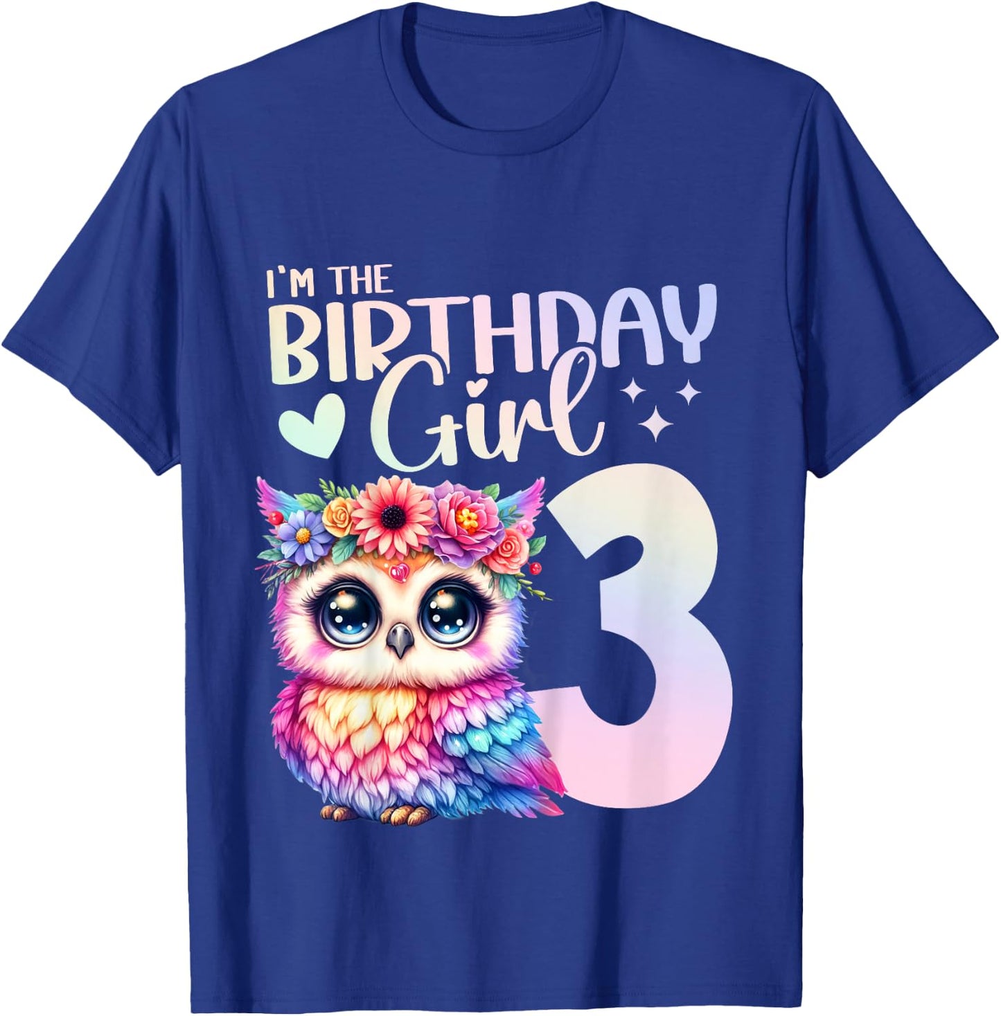 3rd Birthday Owl 3 Years Old Three years 3 Birthday Girl T-Shirt - T-Shirt | Royal