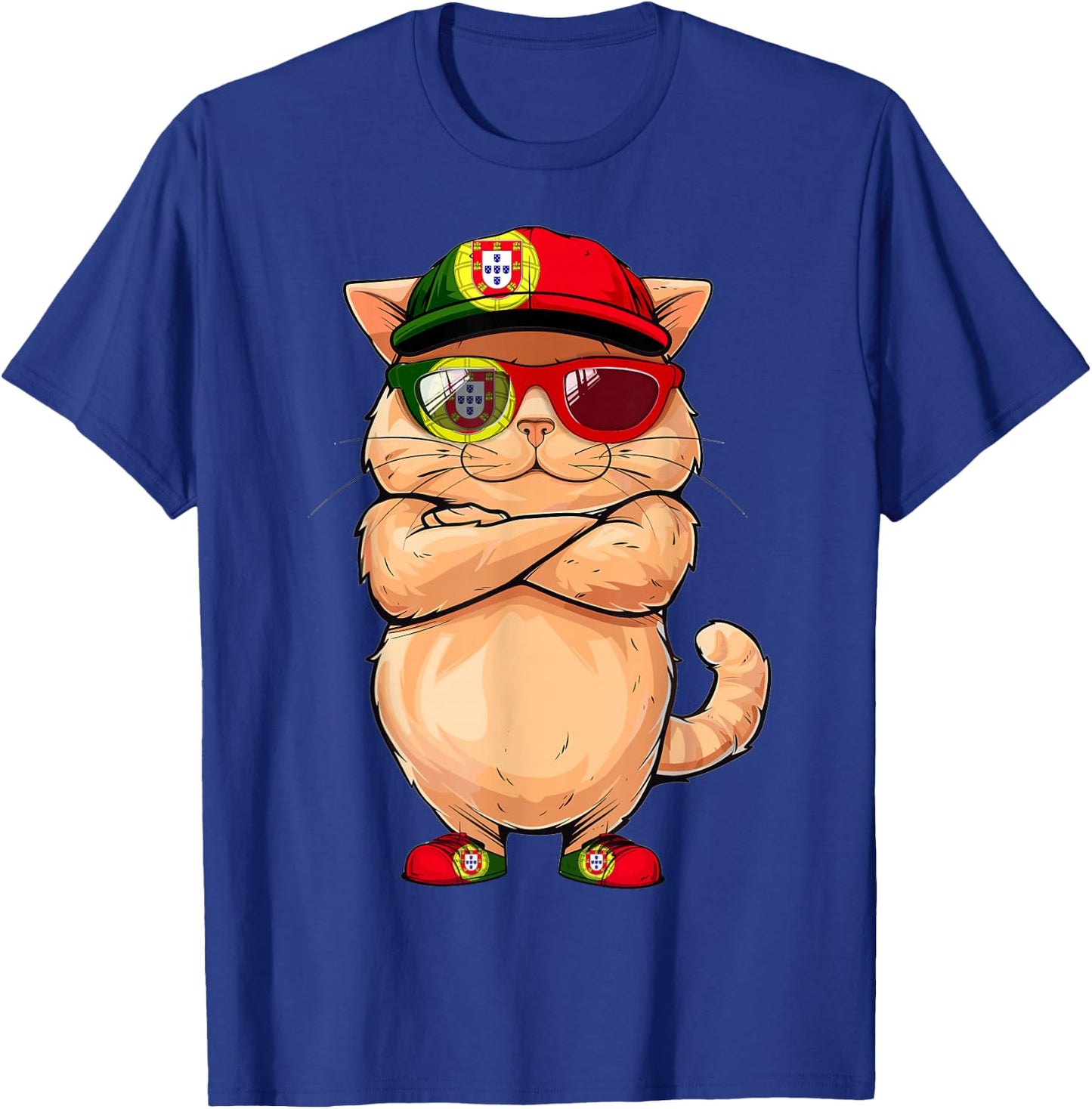 Portuguese Flag Cat Mom Souvenirs Products Kitten Portugal Men Women Kids T-Shirt - T-Shirt | Royal