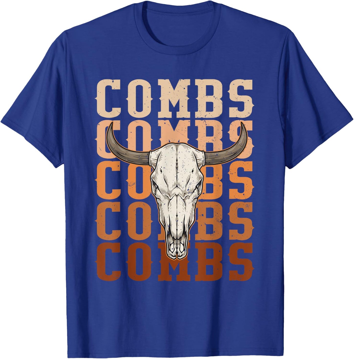 Combs Western Music Country Cowboy Cow Skull T-Shirt - T-Shirt | Royal