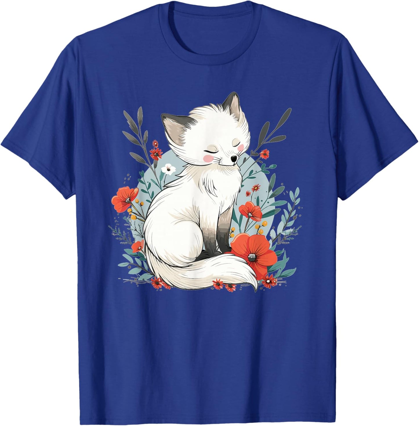 Cute Polar Fox with Flowers I Children's Arctic Fox T-Shirt - T-Shirt | Royal