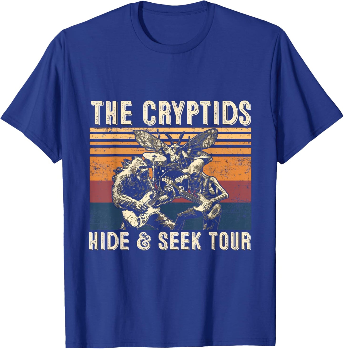 The Cryptids Hide & Seek Tour CryptidBigfoot Mothman UFO T-Shirt - T-Shirt | Royal