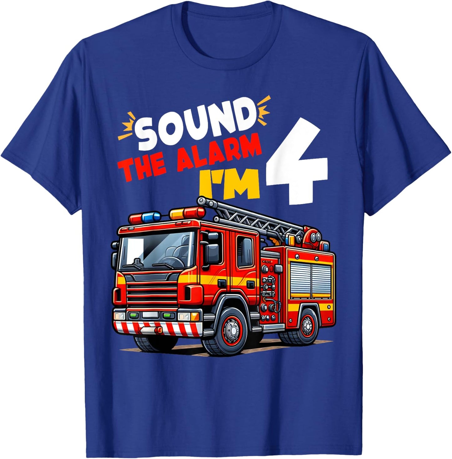 Kids Fire Truck Firefighter Boy 4th Birthday 4 Years Old T-Shirt - T-Shirt | Royal
