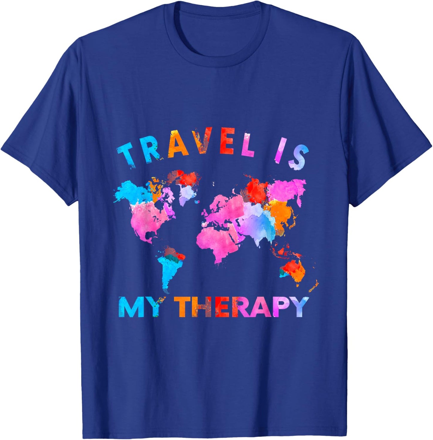 Traveler Camping Trip World Statement Travel Is My Therapy T-Shirt - T-Shirt | Royal